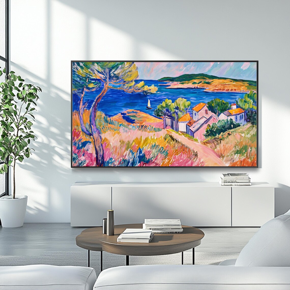 Mediterranean Coastal Village Sailboat Seascape Travel Poster - Image 4