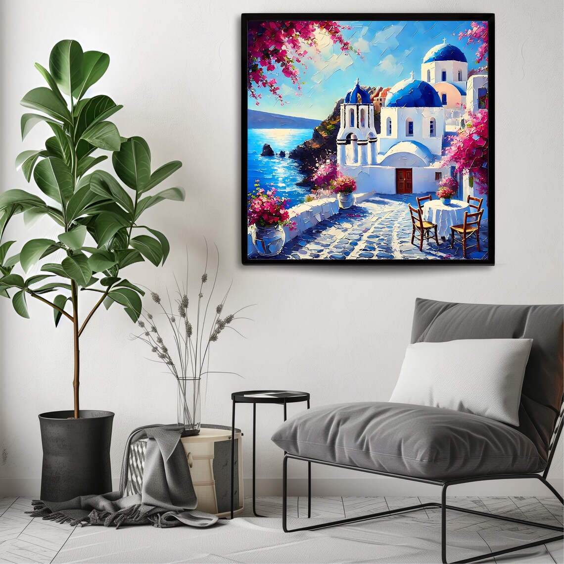 Santorini Greece Blue Domed Churches Caldera Sea Terrace Travel Poster - Image 3