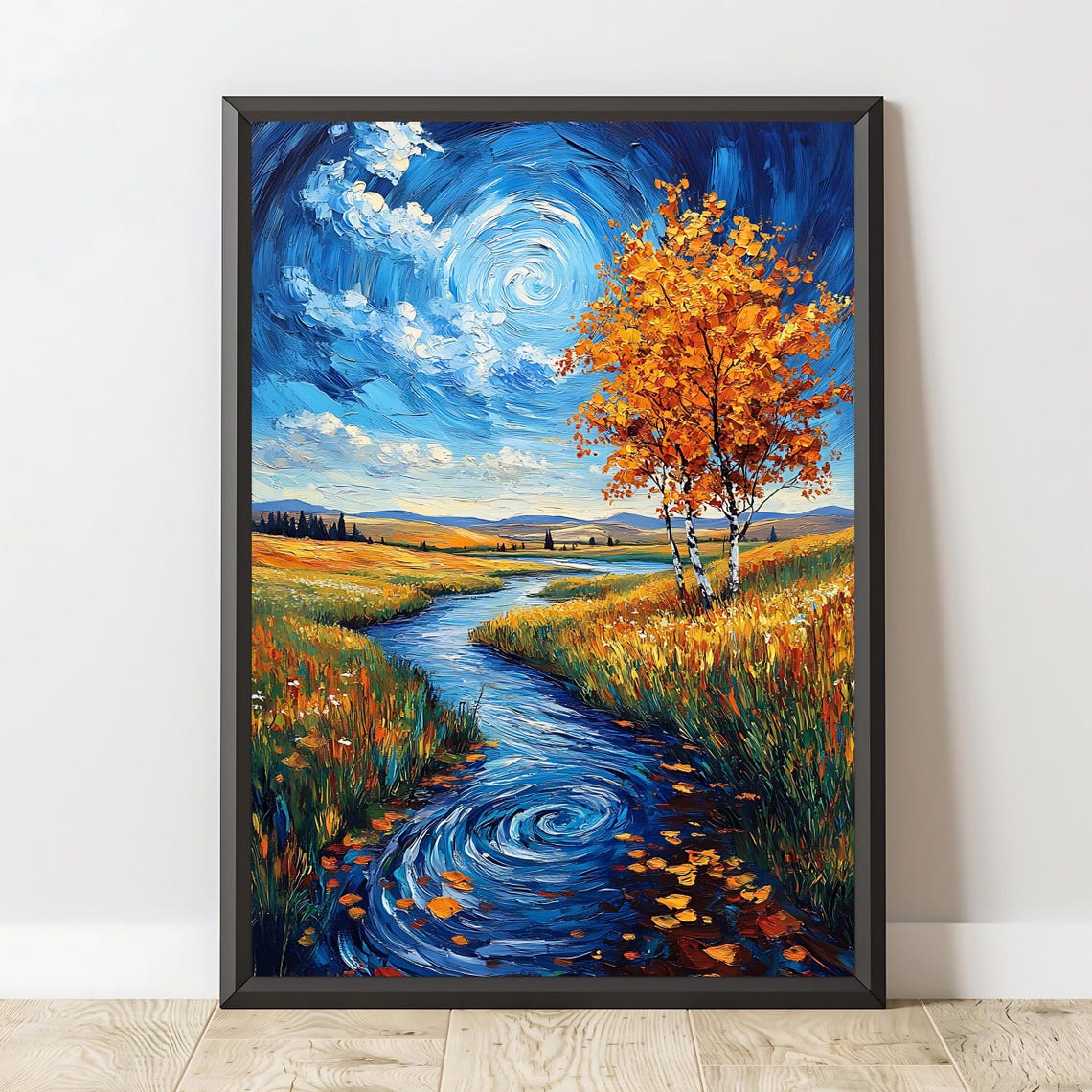Starry Night Style Autumn River Swirling Blue Sky Fall View Poster - Image 2