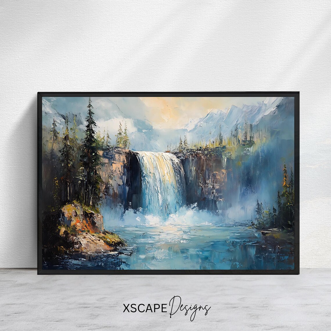 Waterfall Art Nature Wall Art Print Forest Landscape Artwork Scenic Mountain Decor Rustic Home Wall Art