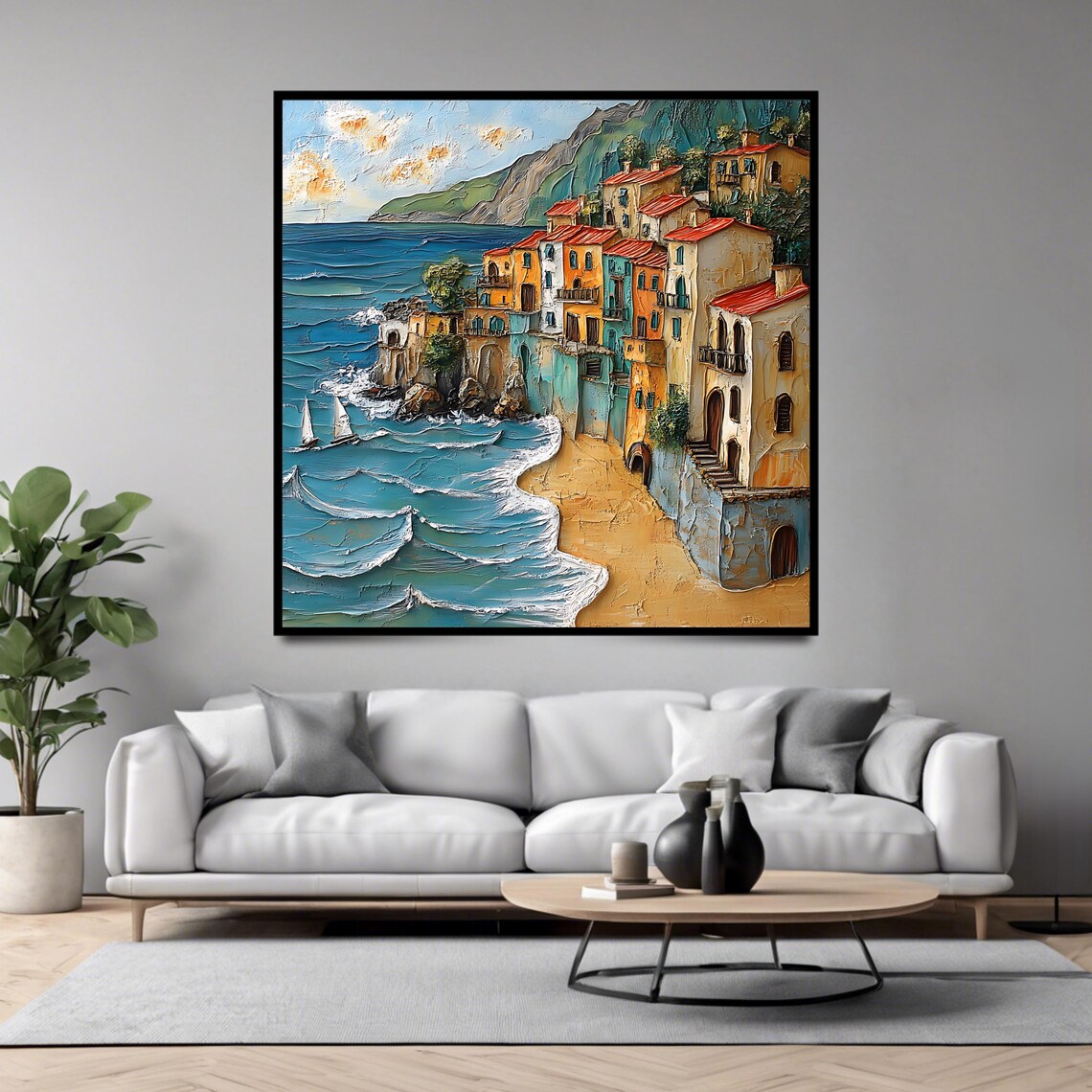 Mediterranean Cliffside Village Colorful Houses Beach and Sea Poster - Image 4