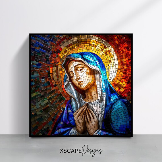 Blessed Virgin Mary Mosaic Praying Halo Catholic Religious Art Poster