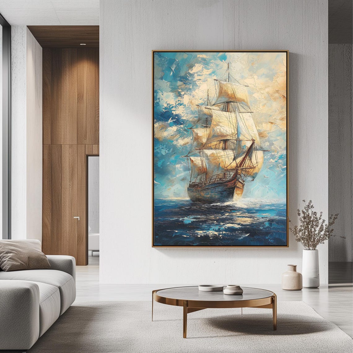 Tall Sailing Ship Open Ocean Dramatic Sky Vintage Nautical Art Poster - Image 3
