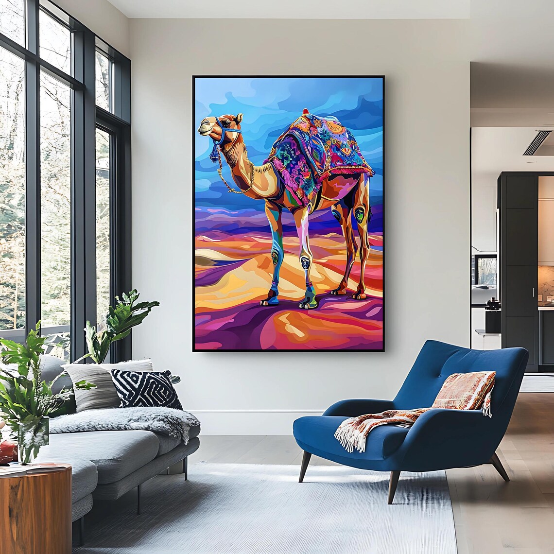 Colorful Camel Artwork, Desert Boho Travel Decor - Image 2