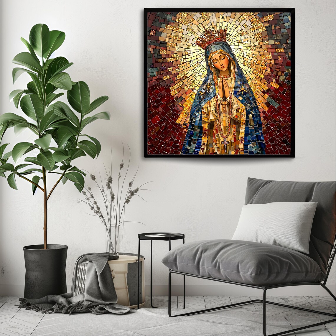 Blessed Virgin Mary Mosaic Art Print, Religious Decor - Image 3