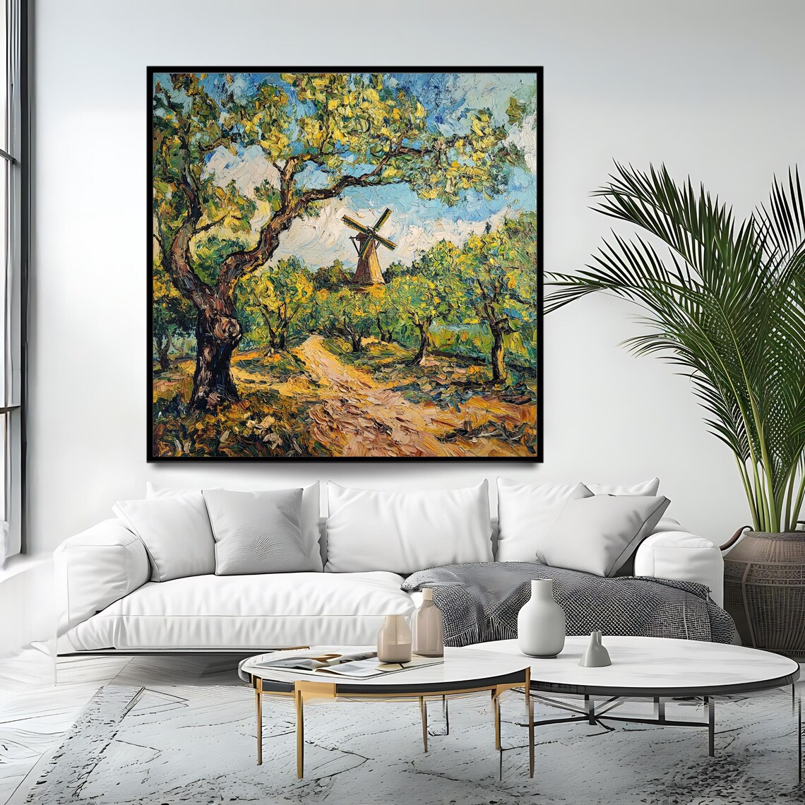 Vintage Windmill Landscape, Rustic Countryside Art Print - Image 4