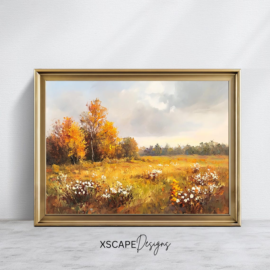 Golden Autumn Meadow Vintage Rustic Countryside Fall View Poster