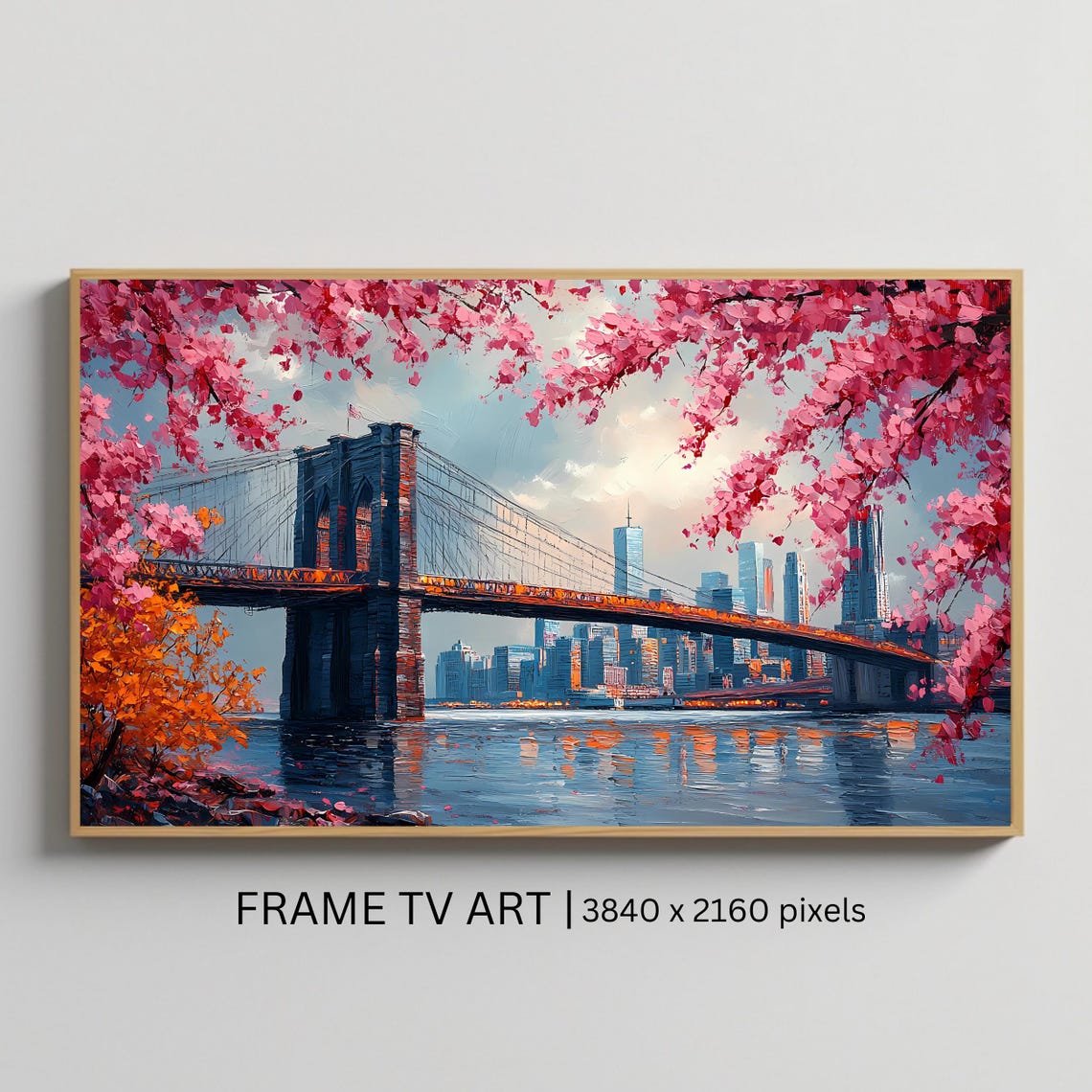 Brooklyn Bridge New York Cherry Blossom Spring Skyline Travel Poster