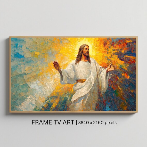 Jesus Christ Open Arms Golden Halo Mosaic Faith Inspirational Art Poster