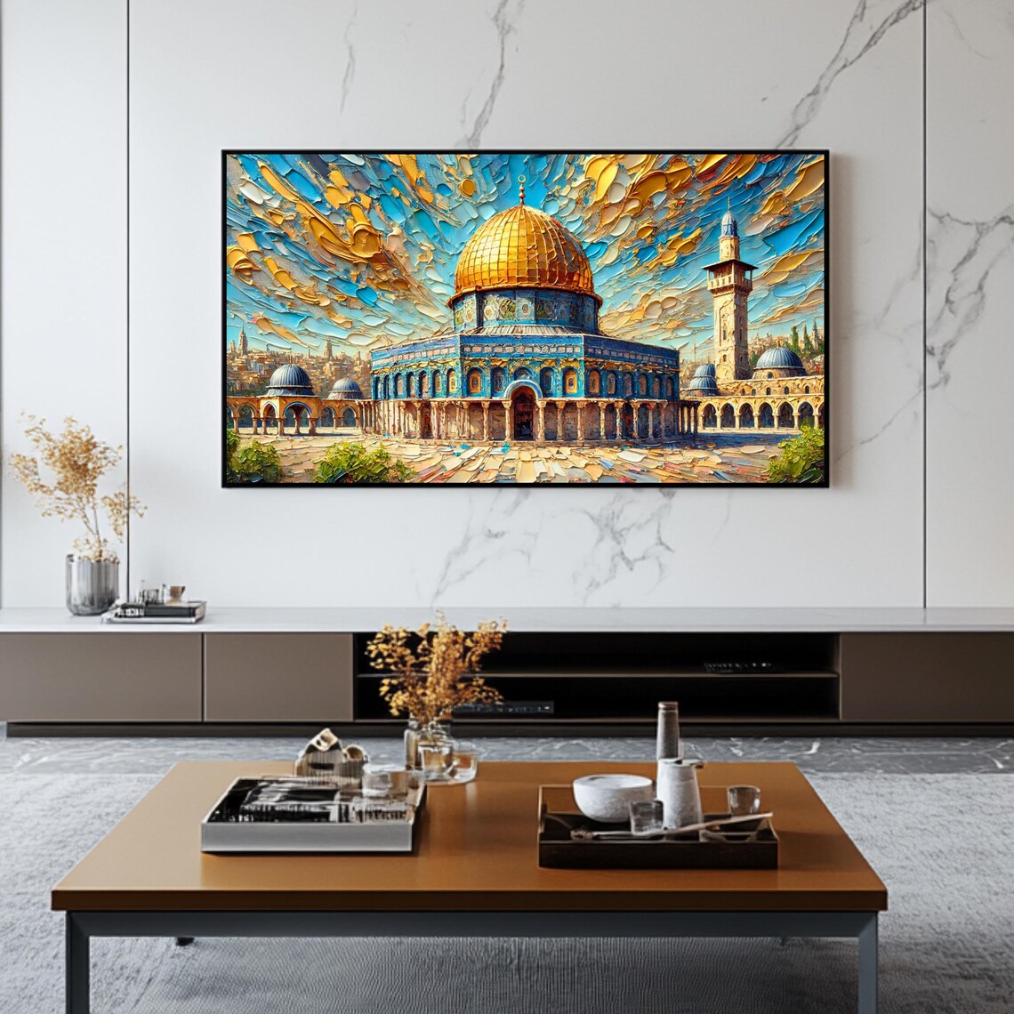 Dome Of The Rock Golden Dome Blue Tile Impasto Oil Painting Art Poster - Image 2