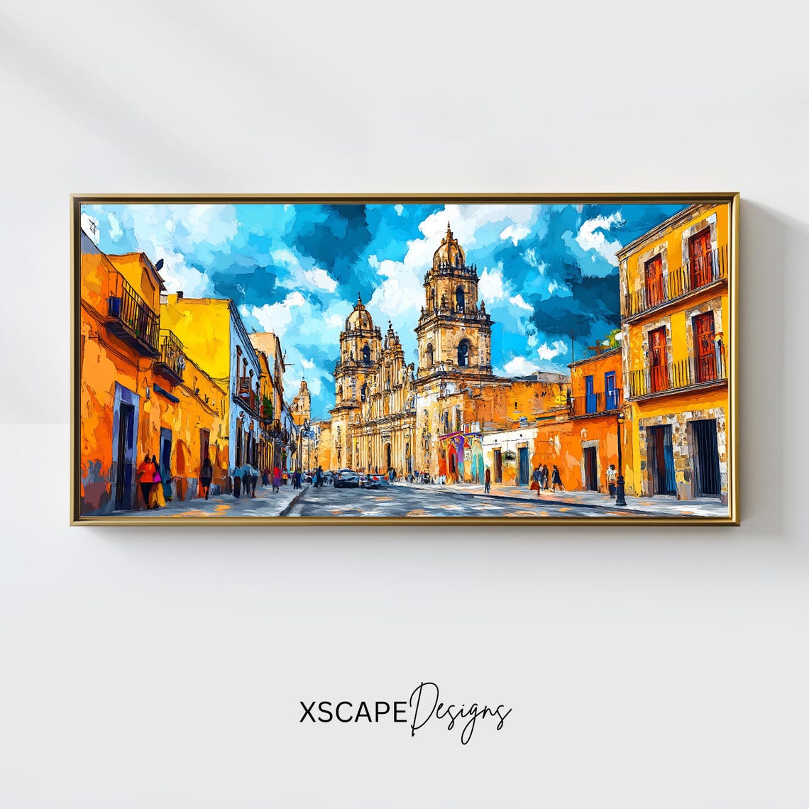 Mexico City Wall Art Long Horizontal Narrow Print Colorful Mexican Architecture For Above Couch Or Bed