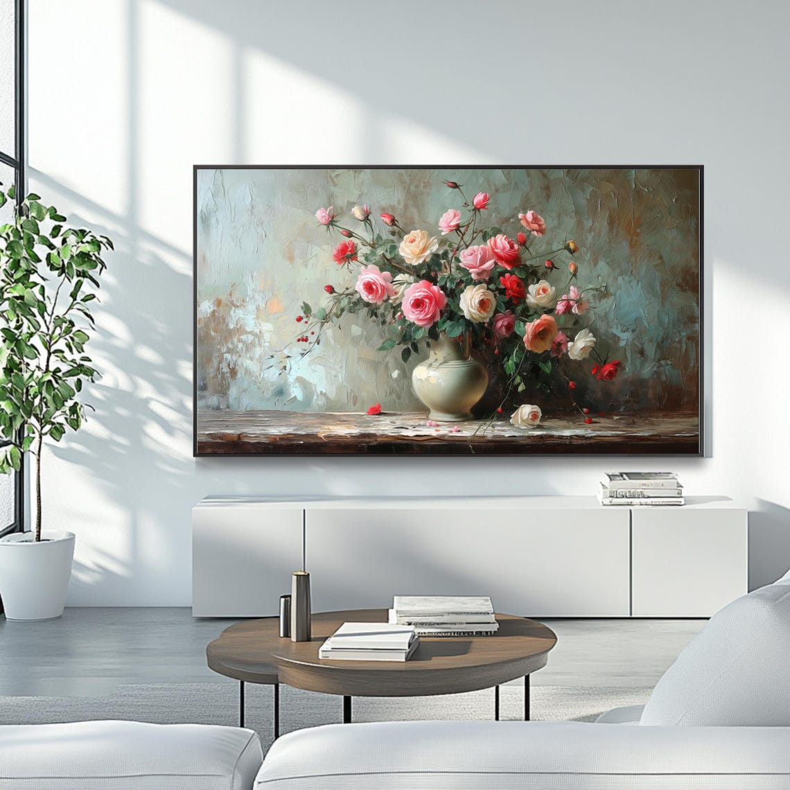 Rustic Rose Bouquet Pink White Red Vase Vintage Floral Poster - Image 4