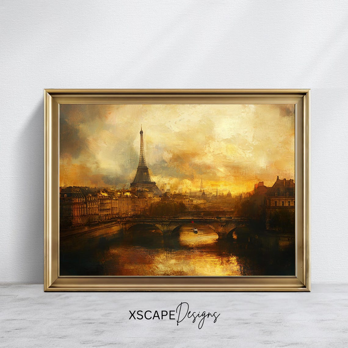 Paris Eiffel Tower Golden Sunset Seine River Bridge Cityscape Poster
