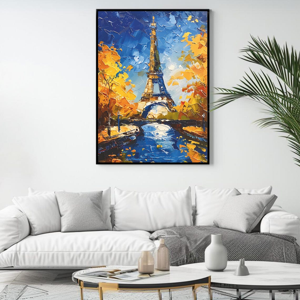 Paris Eiffel Tower Autumn Gold Foliage Night Sky Impasto Art Poster - Image 4