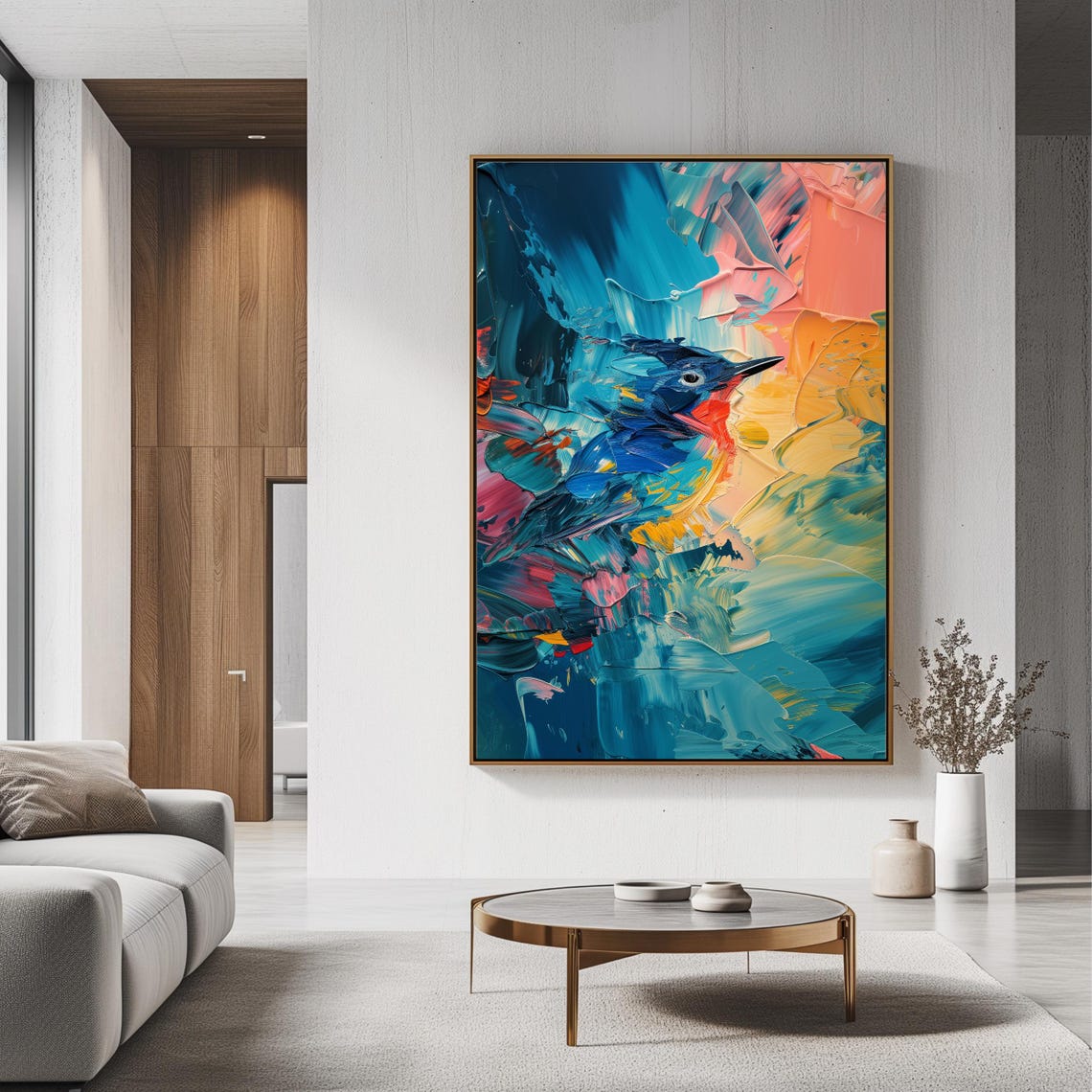 Abstract Blue Bird Colorful Palette Knife Modern Wildlife Poster - Image 3
