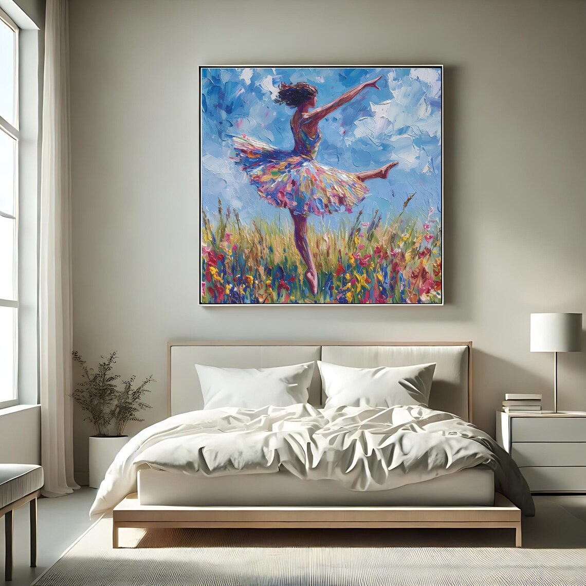 Ballerina Dancing in a Wildflower Meadow Colorful Impasto Art Poster - Image 2