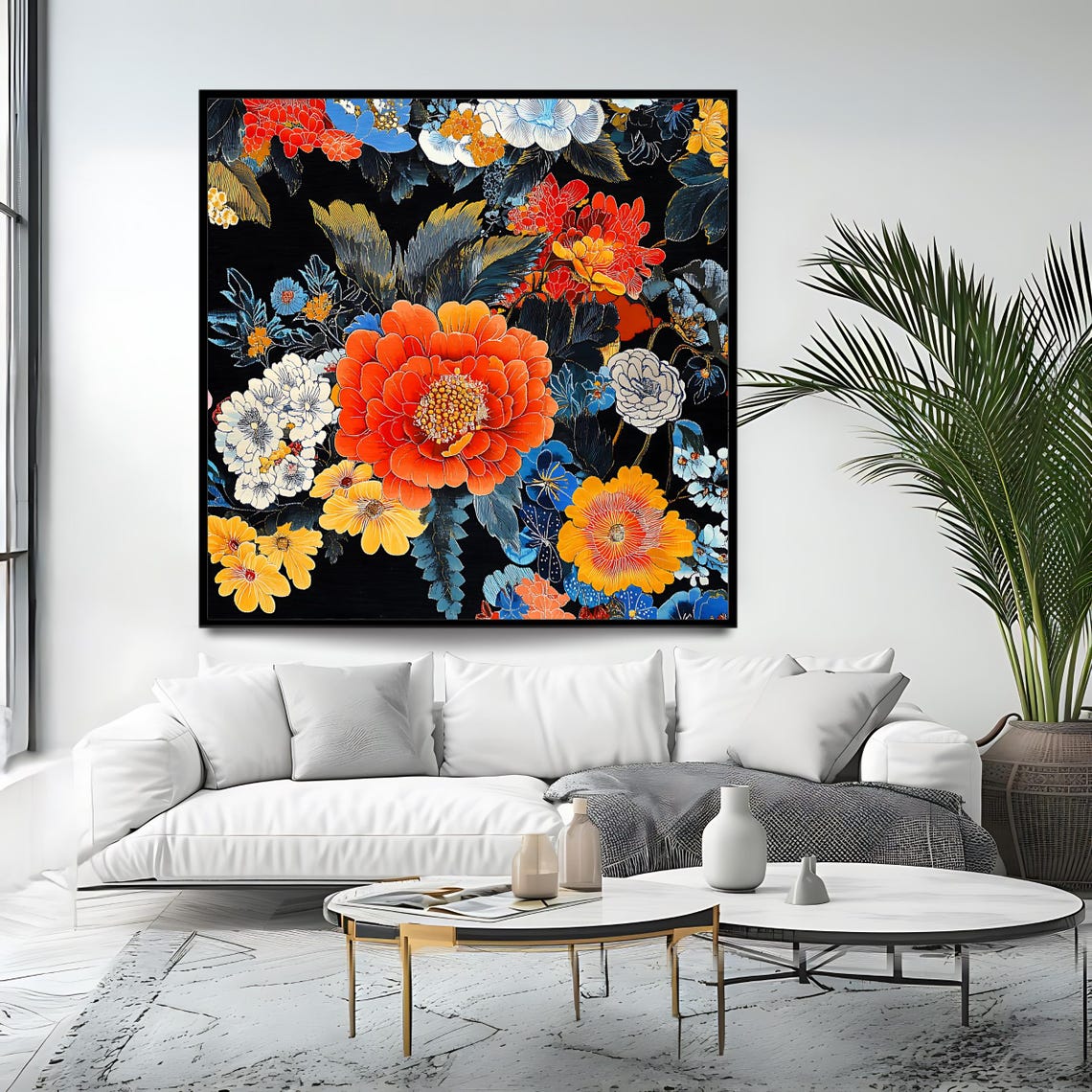 Bold Floral Wall Art Print Vibrant Botanical Print Square Modern Flower Design Colorful Peony Artwork - Image 4