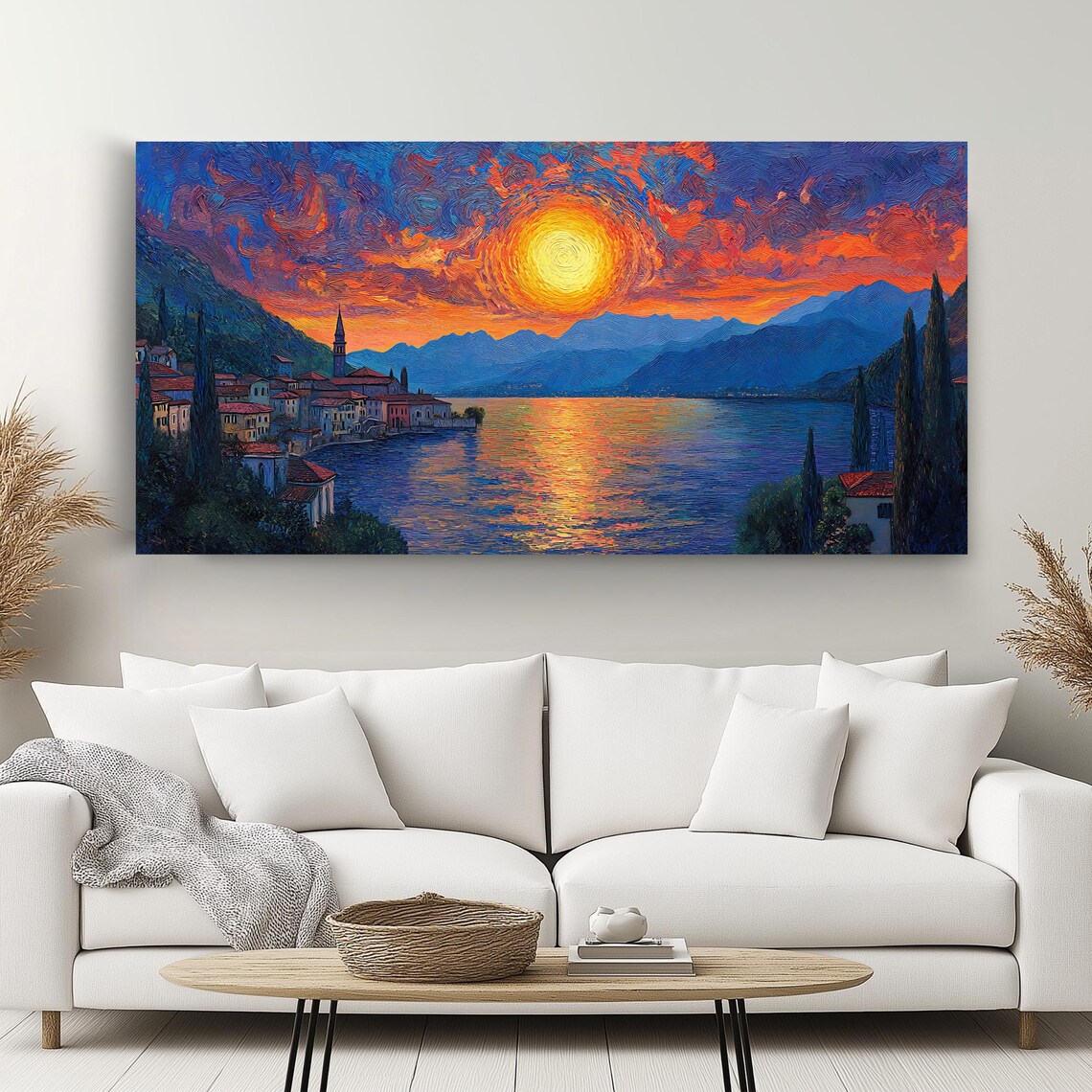 Italian Lake Sunset Lakeside Village Sun Over Water Travel Poster - Image 2