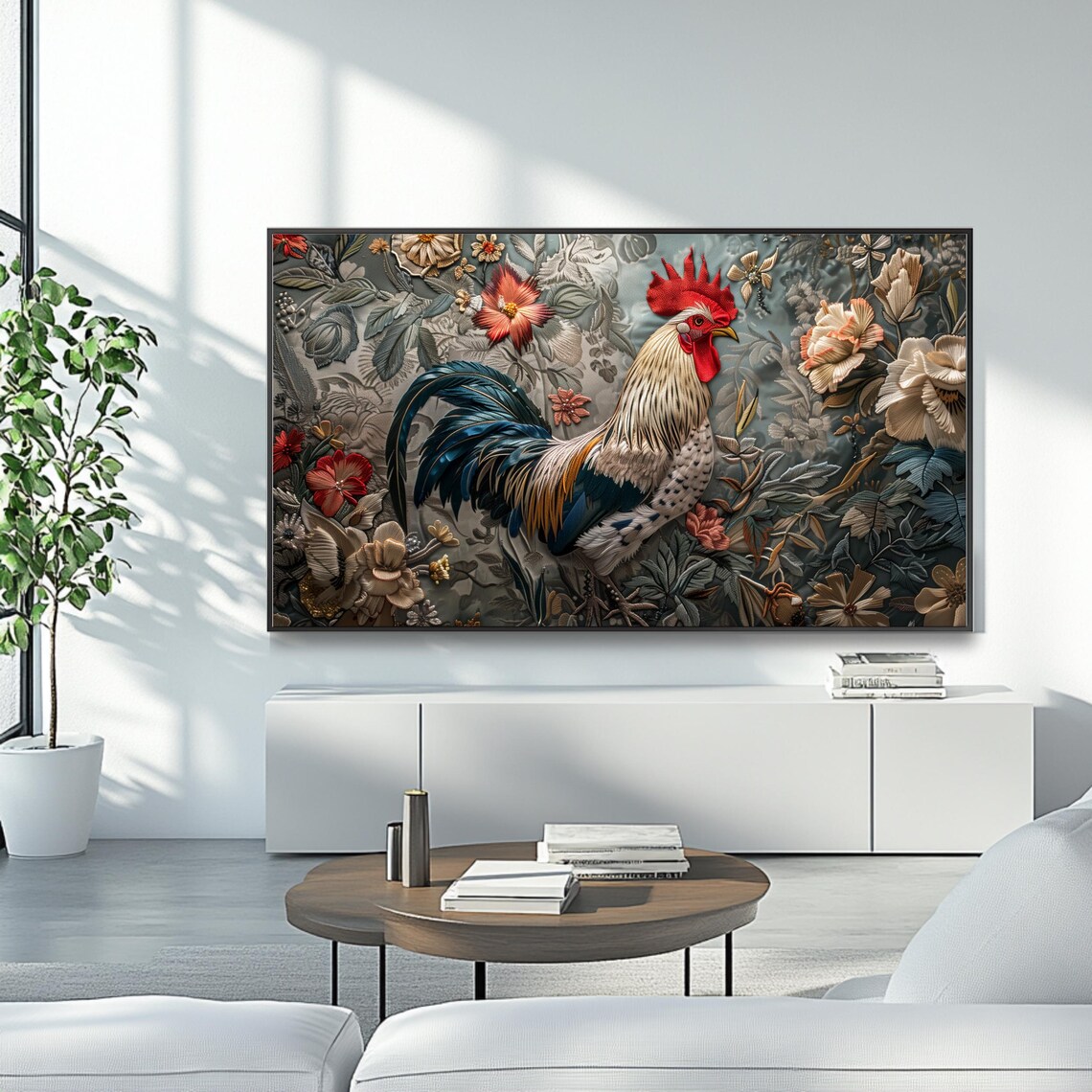 Rooster Floral Tapestry Vintage Farmhouse Rustic Bird TV Art Poster - Image 4