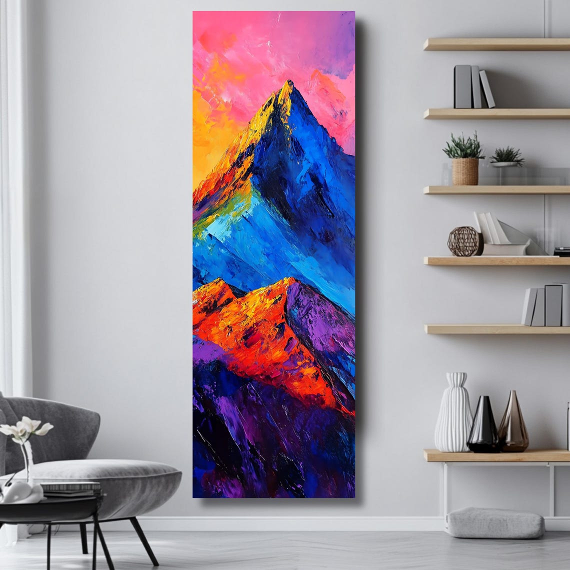Tall Vertical Mountain Wall Art Colorful Abstract Landscape Print Long And Narrow Nature Artwork Wide Wall Art - Image 4
