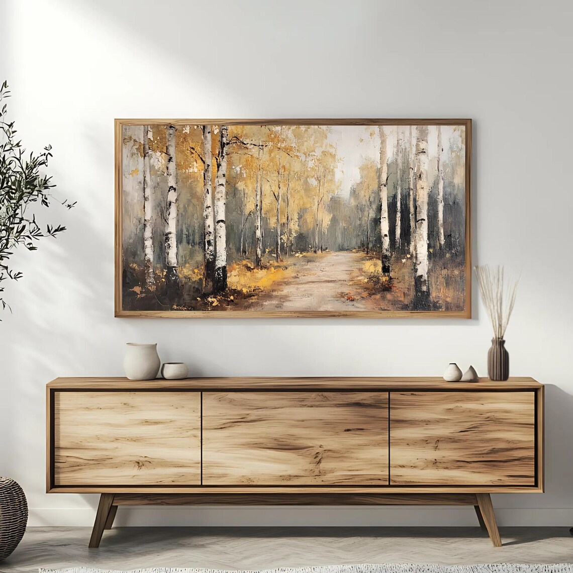 Autumn Birch Forest, Rustic Pathway Art Print - Image 3
