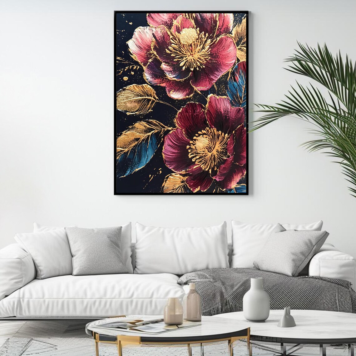 Gold Floral Artwork, Elegant Botanical Decor - Image 4