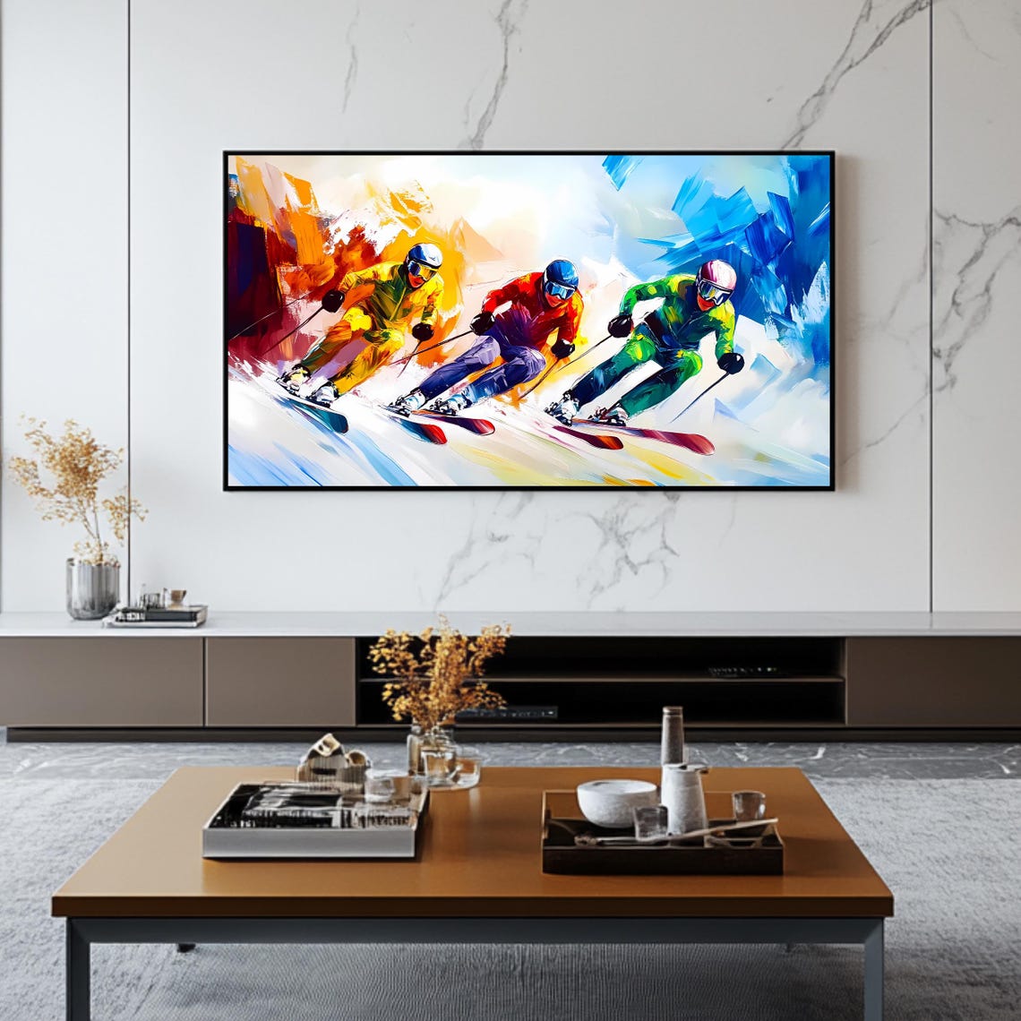 Downhill Ski Racers Speeding Colorful Winter Sports Action Art Poster - Image 2