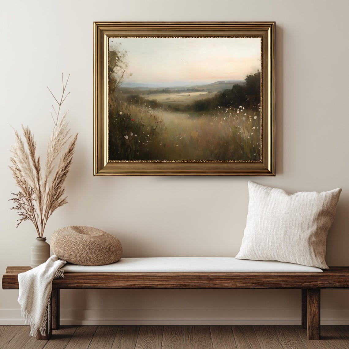 Sunset Valley Meadow Wildflowers Dusk Soft Warm Pastel Travel Poster - Image 2