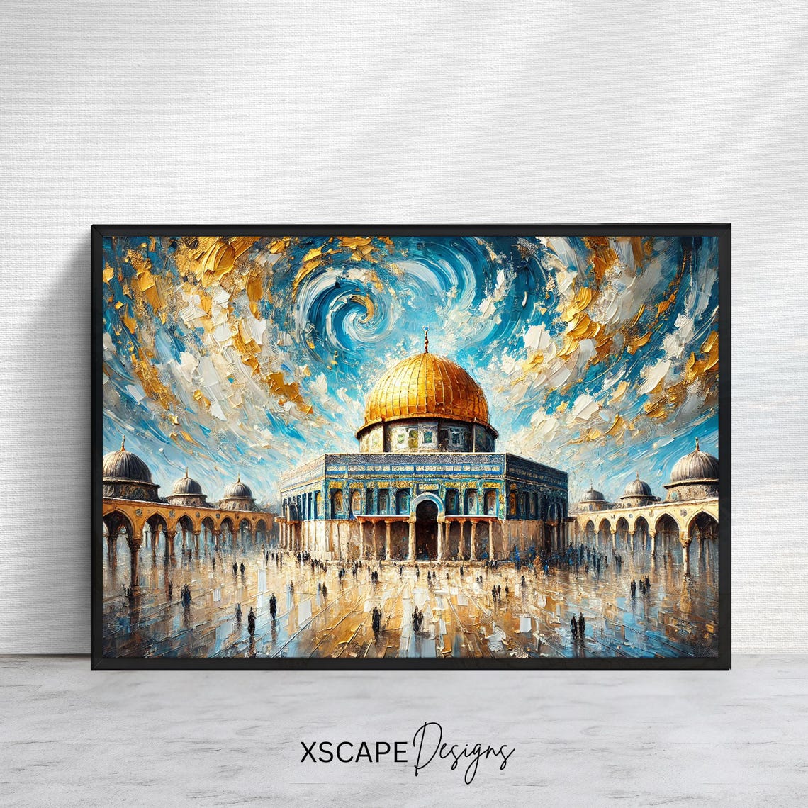 Dome Of The Rock Starry Night Swirl Blue Sky Gold Dome Poster