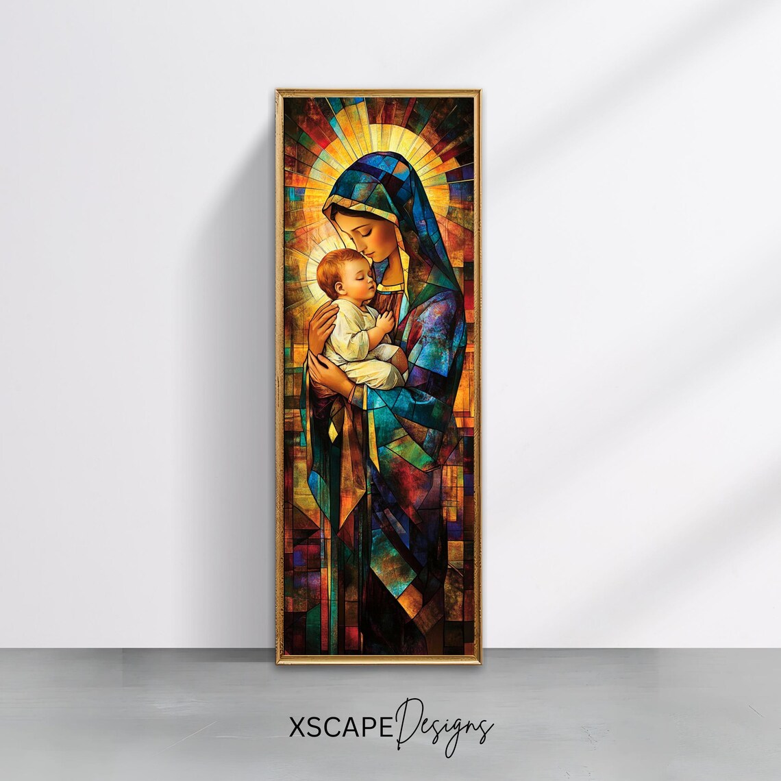 Virgin Mary And Baby Jesus Stained Glass Art Print Blessed Mother Devotional Wall Decor