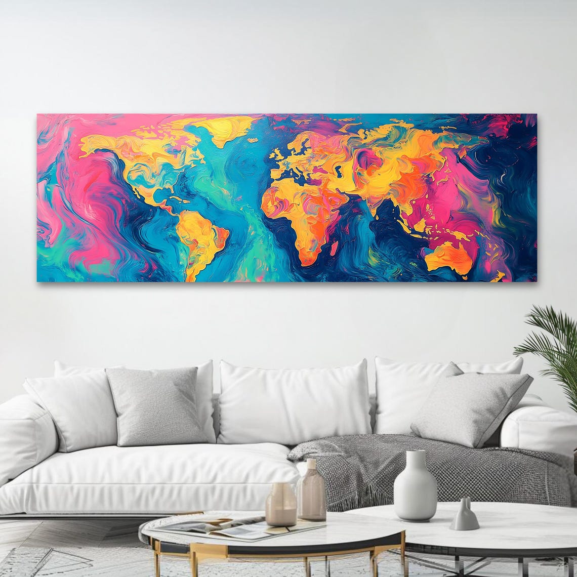 Colorful Fluid World Map Marbled Paint Panoramic Travel Art Poster - Image 4