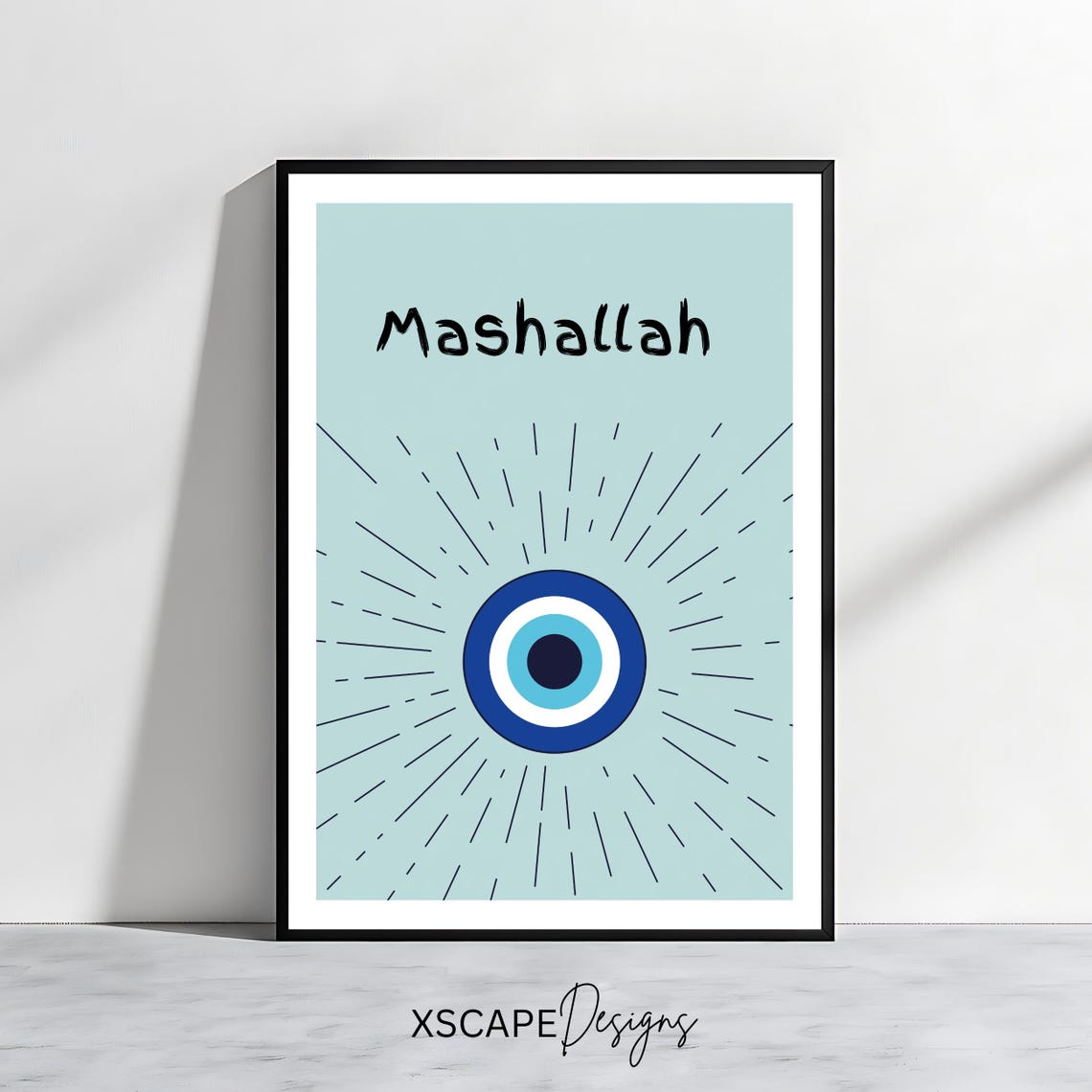 Mashallah Blue Evil Eye Protection Minimalist Arabic Quote Art Poster