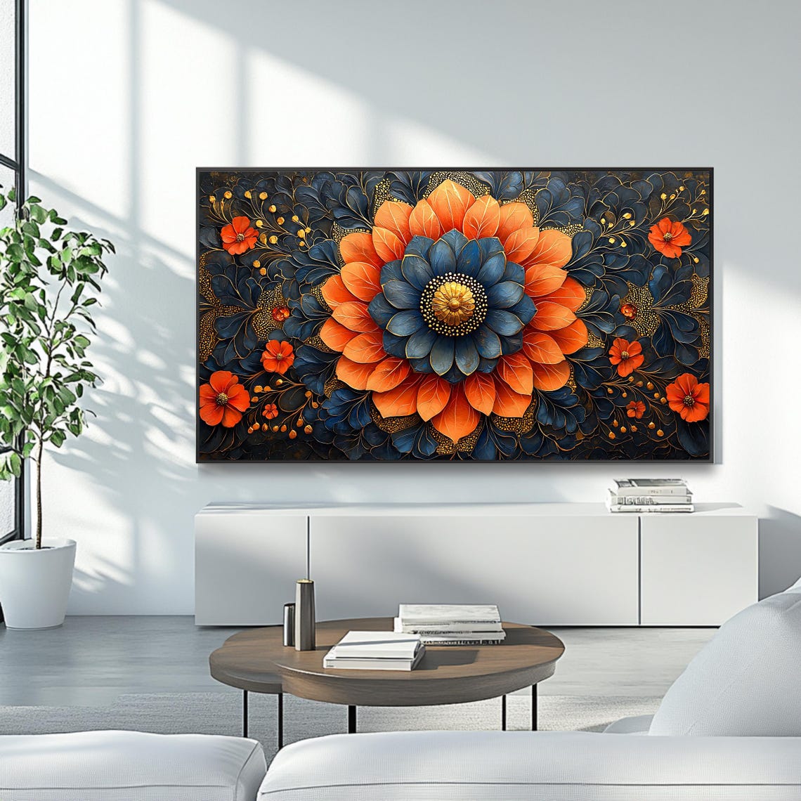 Islamic Floral Mandala Orange Blue Ornate Geometric Wall Art Poster - Image 4