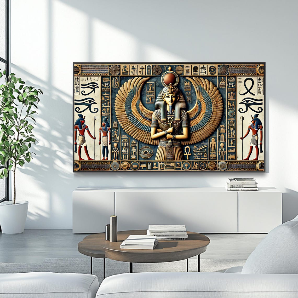 Ancient Egyptian Winged Goddess Hieroglyphs Golden Pharaoh Art Poster - Image 4