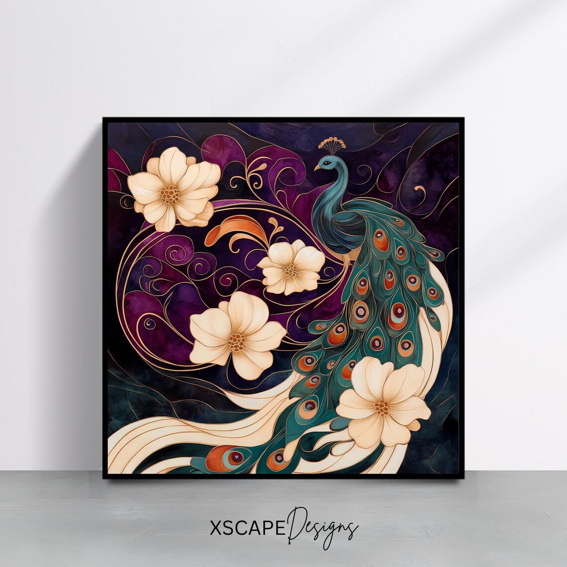Peacock Art Print, Elegant Floral Wall Decor