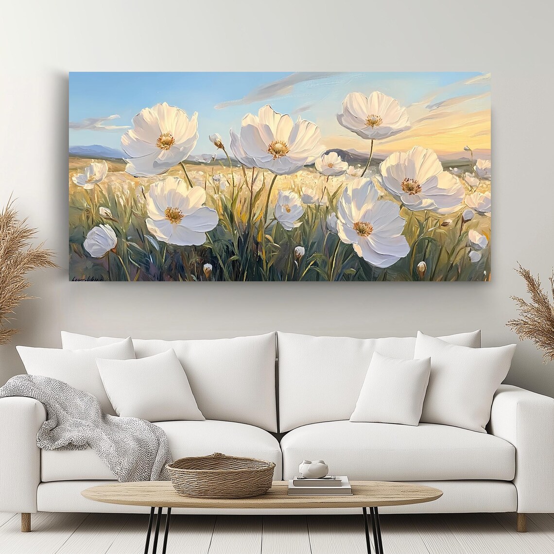 White Flower Field, Panoramic Landscape Art Print - Image 2