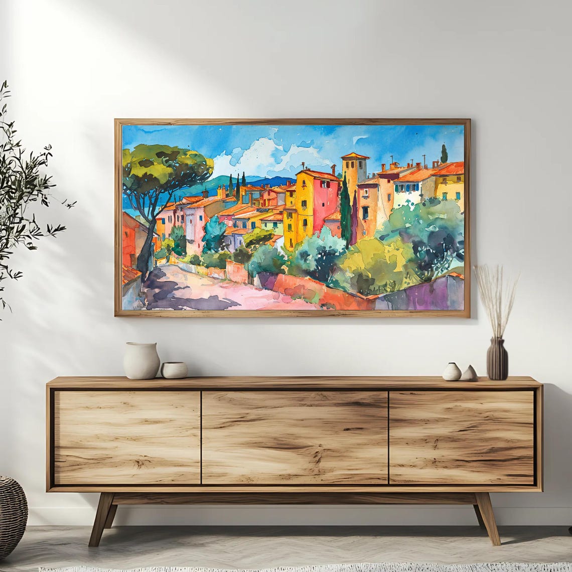 Mediterranean Hillside Village Watercolor Italy Travel Poster - Image 3