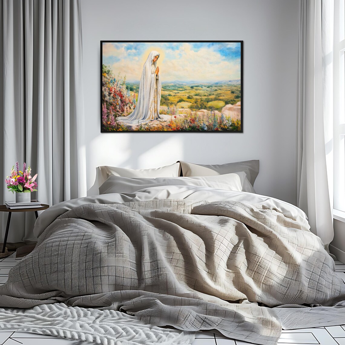 Virgin Mary Praying Flower Hillside Apparition Catholic Faith Art Print - Image 2