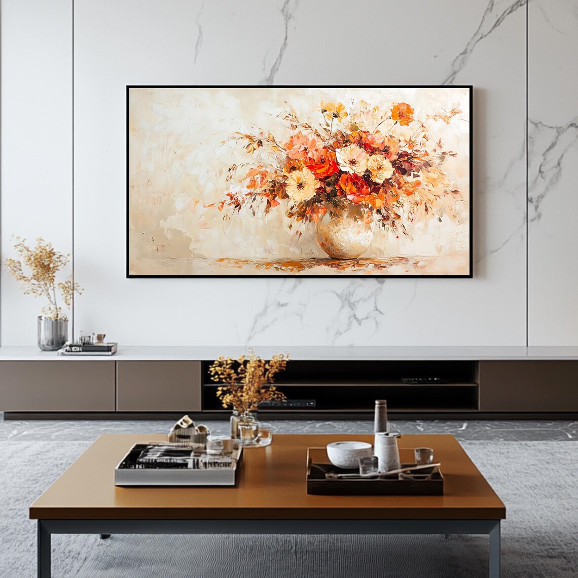 Cream Floral Bouquet Warm Neutral Elegant Vase Flower Art Poster - Image 2