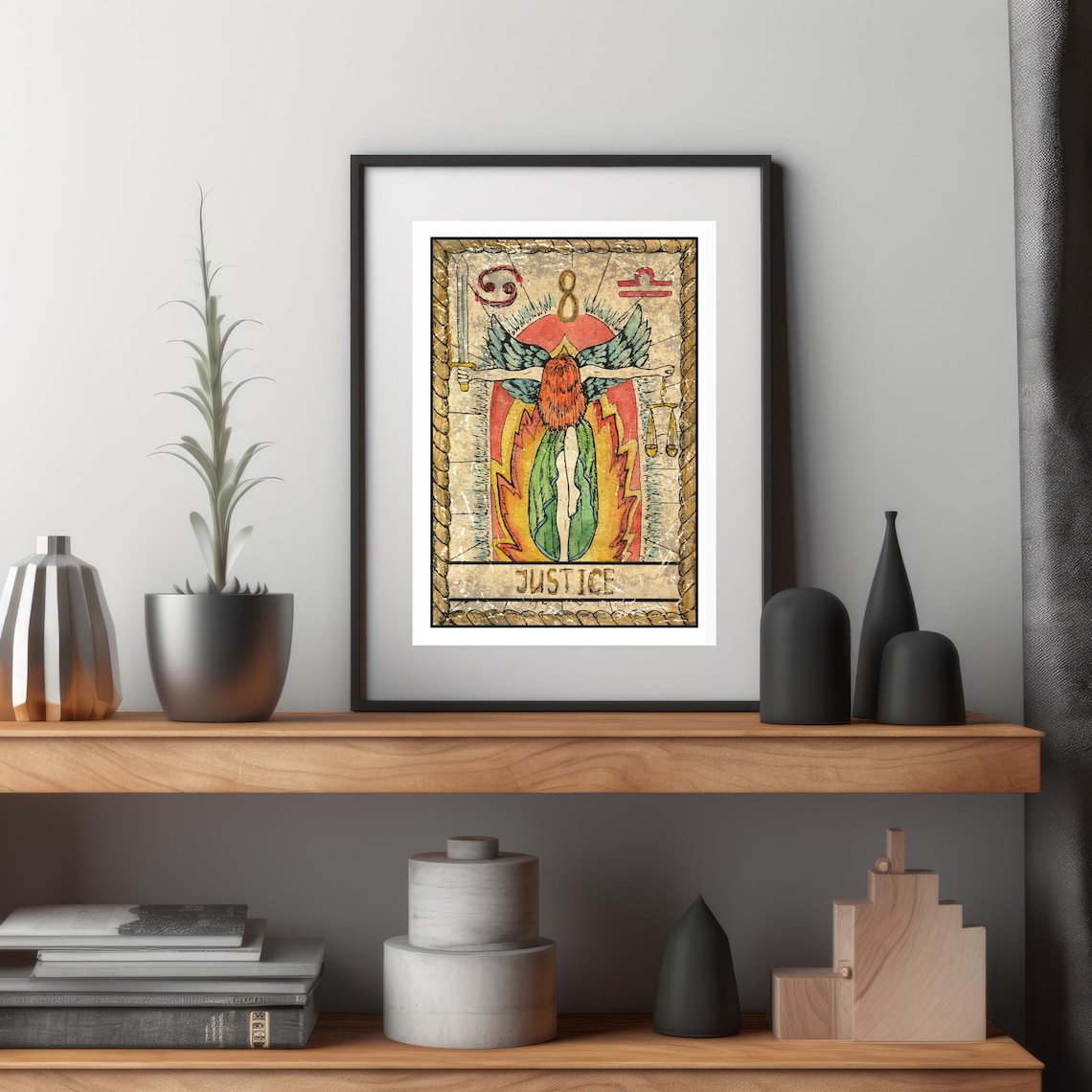 Justice Tarot Card Winged Angel With Scales Vintage Occult Decor Poster - Image 3