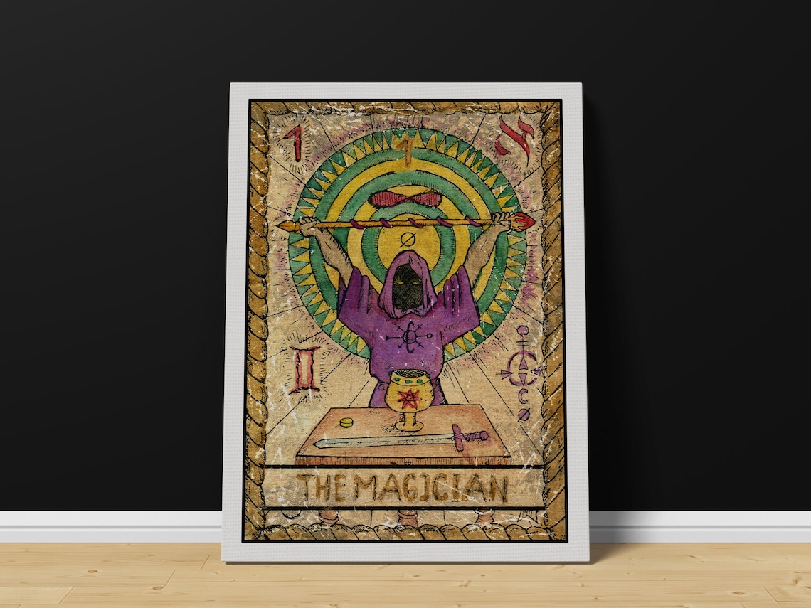 The Magician Tarot Card Art Hooded Figure with Staff Vintage Poster - Image 2