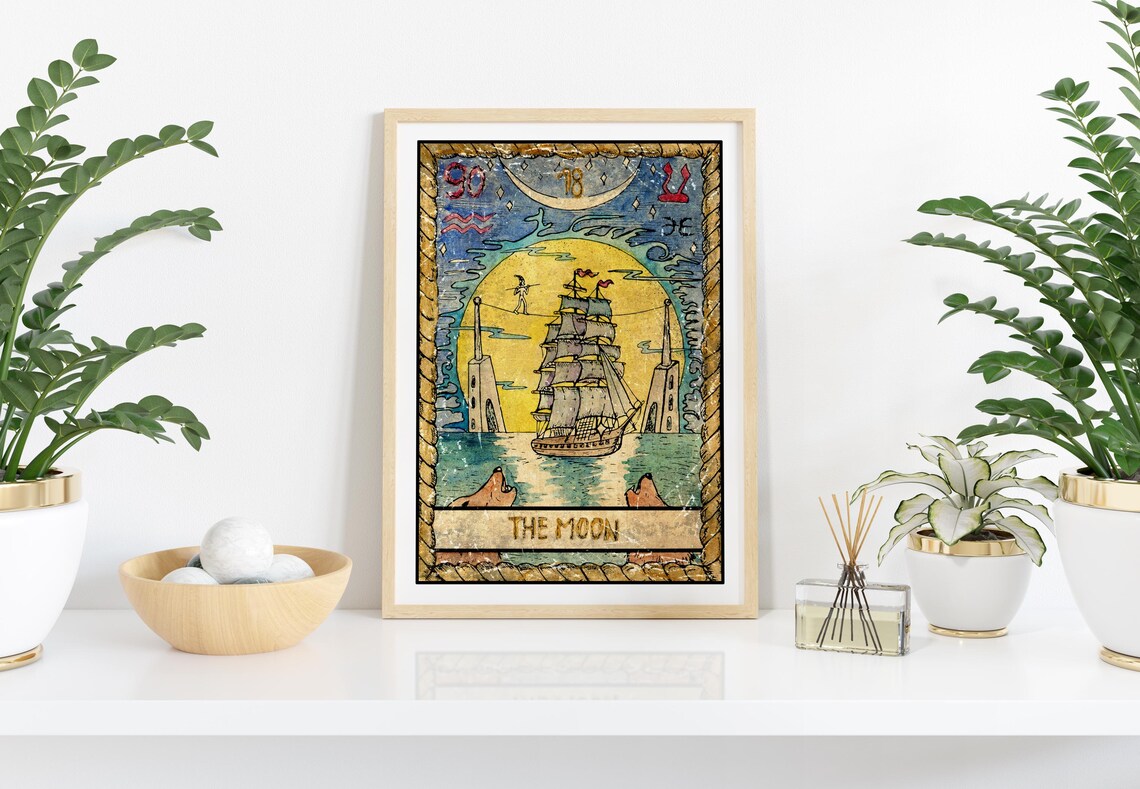 The Moon Tarot Card Wall Art Print Tarot Card Art Prints Sun Moon Print Mystical Moon Art Print Celestial Wall Art Dorm Room Wall Art - Image 2