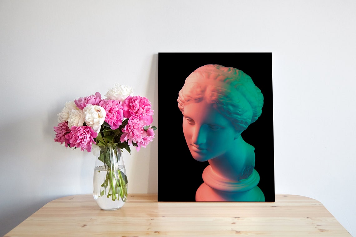 Neon Pink And Teal Vaporwave Venus de Milo Bust Painting Poster - Image 2
