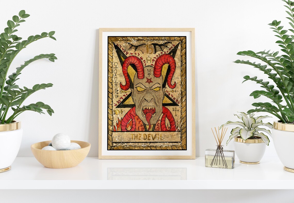 The Devil Tarot Card Wall Art Tarot Card Art Prints Major Arcana Art Occult Art Print Devil Art Prints Mystical Gothic Dark Devil Art - Image 2