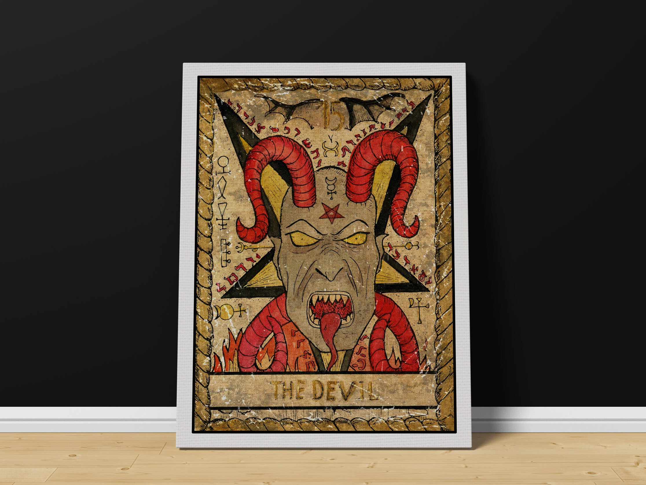 The Devil Tarot Card Red Horned Demon Vintage Occult Wall Poster