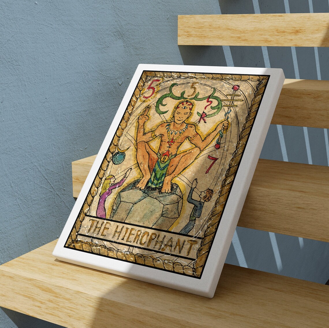 The Hierophant Tarot Card Art Seated Sage with Staff Vintage Poster - Image 3