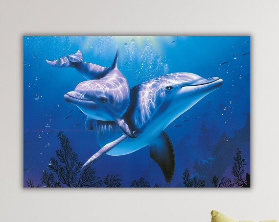 Fishes Home Decor Wild Oceon Wall Print Art Blue Dolphins Wall Art Living Room Decor Trendy Wall Decor Modern Wall Art Kid Room Art