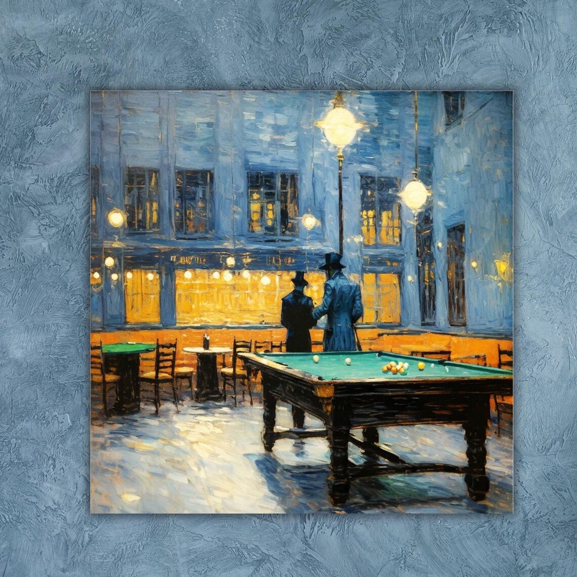 Impressionist Night Cafe Billiard Hall Glowing Lamps Painting Poster