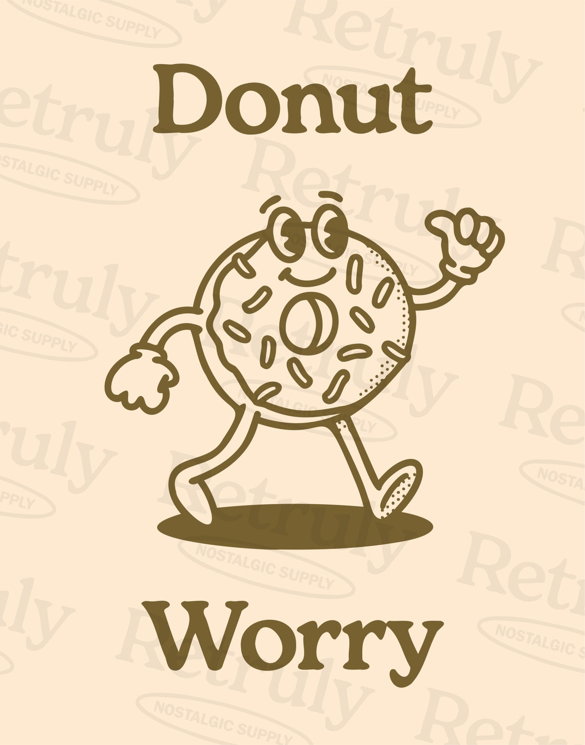 Donut Worry Beige Retro Cartoon Walking Donut Funny Quote Poster - Image 2