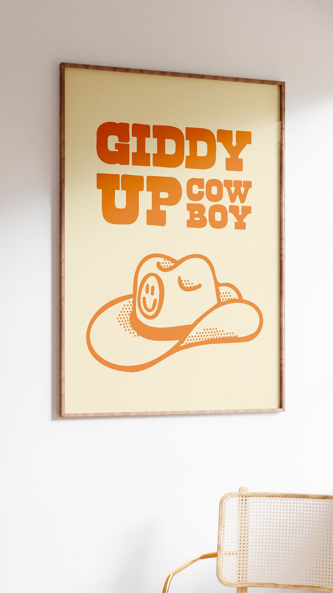 Giddy Up Cowboy Orange Retro Western Cowboy Hat Quote Poster - Image 2